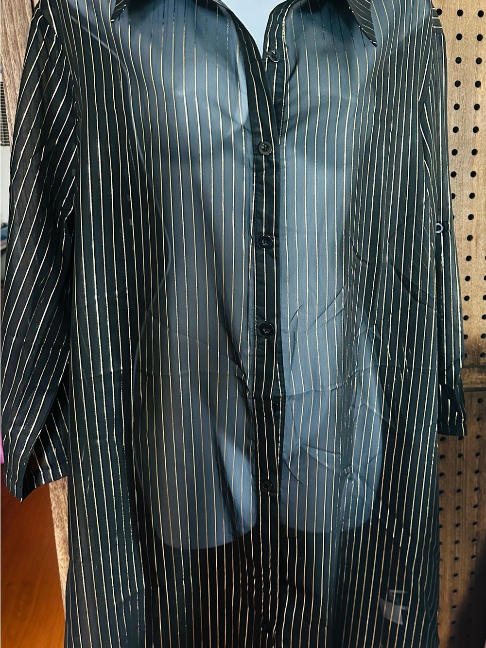 SHEIN Black Button-Up Shirt with Gold Pinstripes Size 1XL